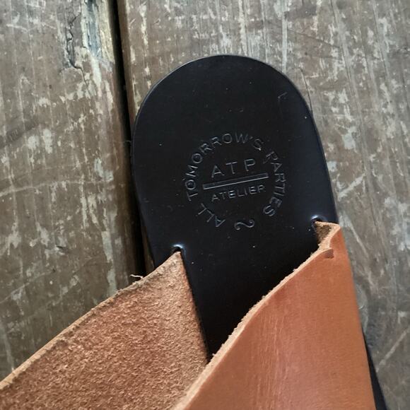 ATP Black and Brown Double Strap Flat Leather Sandals 39 - Picture 4 of 5